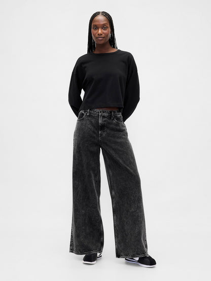 Siyah Mid Rise Ultrasoft Baggy Jean Pantolon