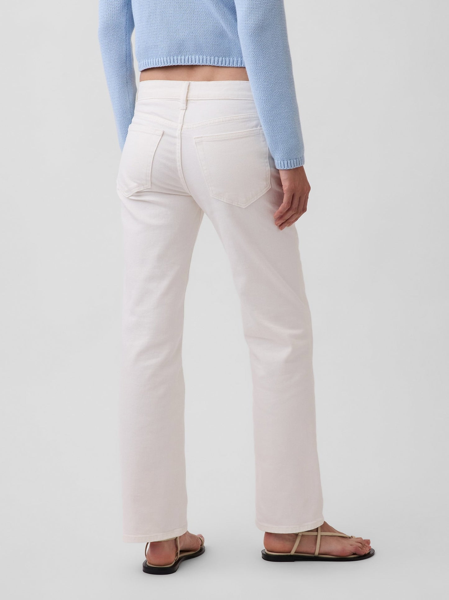 Beyaz Mid Rise Relaxed Straight Jean Pantolon