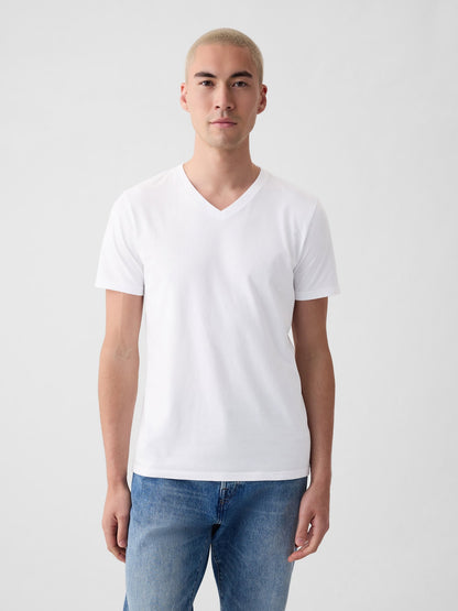 Beyaz Pamuklu Jersey V Yaka T-shirt