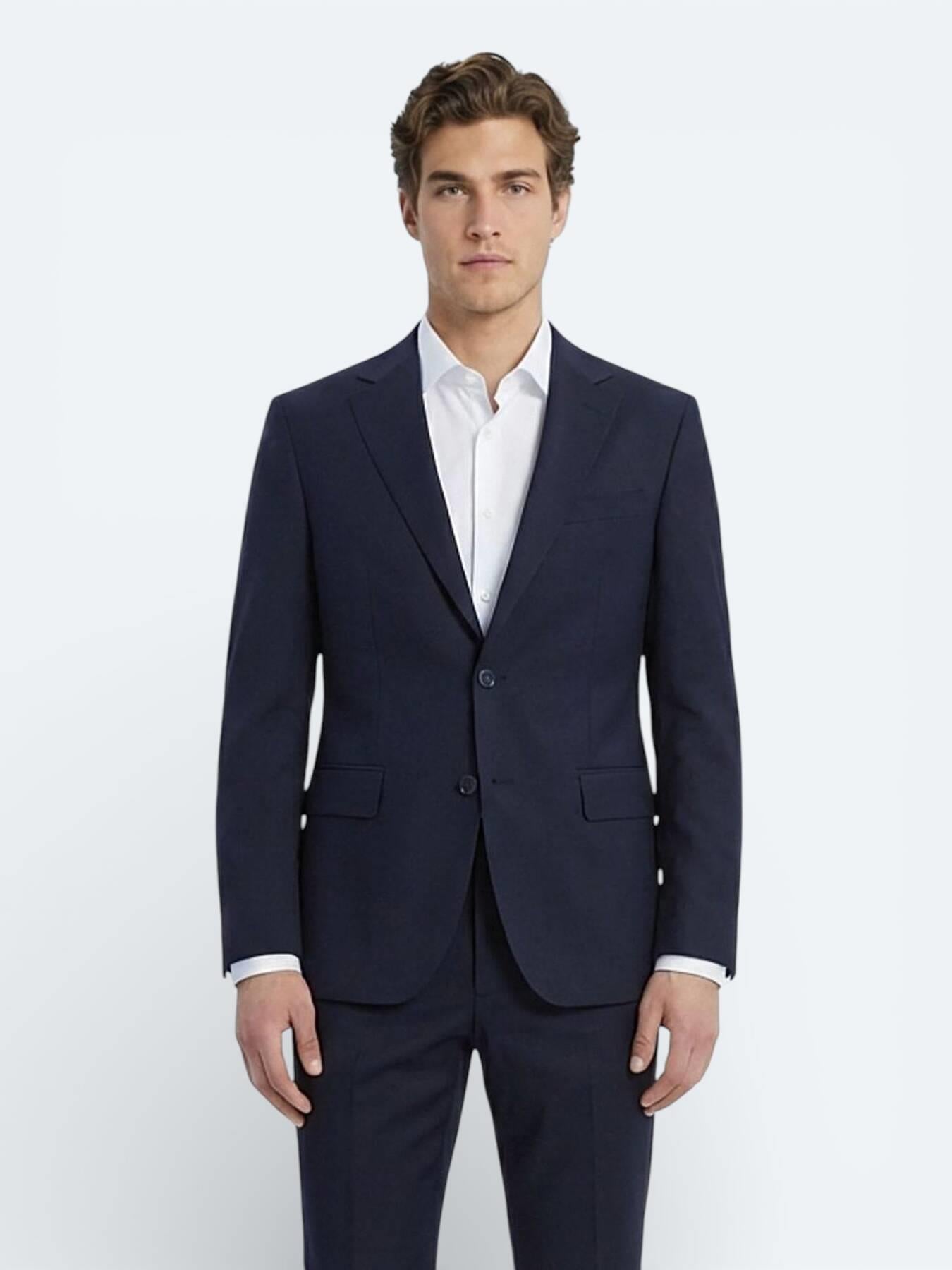 Lacivert Düz Modern Fit Yün Karışımlı Takım Elbise