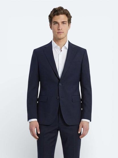Lacivert Düz Modern Fit Yün Karışımlı Takım Elbise