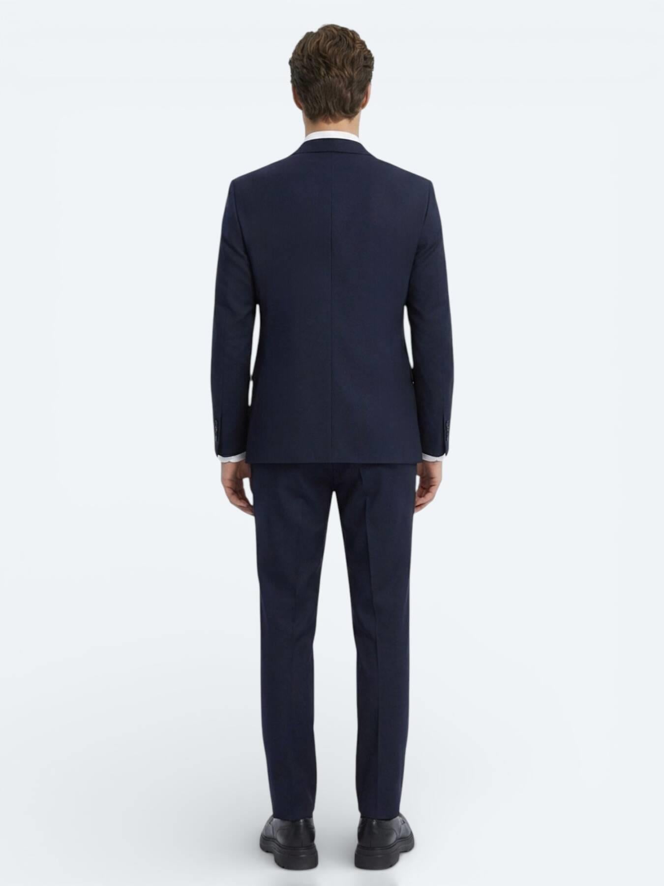 Lacivert Düz Modern Fit Yün Karışımlı Takım Elbise