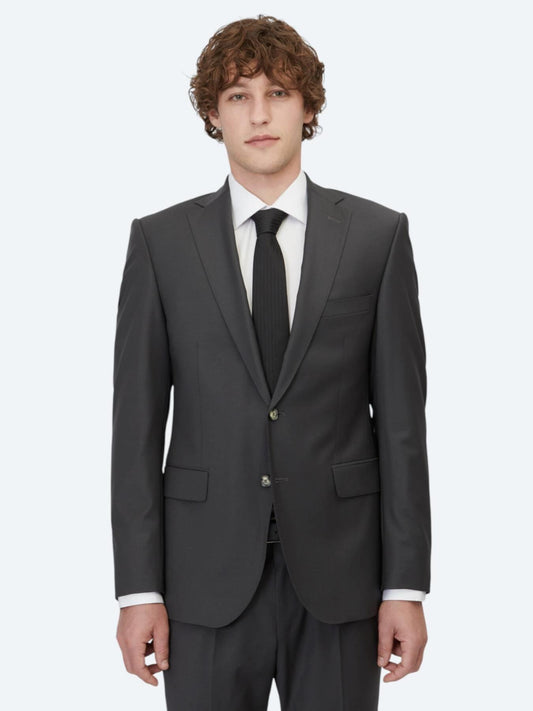 Antrasit Düz Slim Fit Yün Karışımlı Takım Elbise