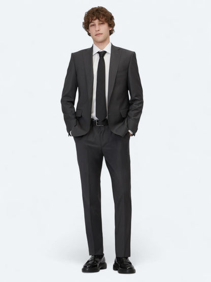 Antrasit Düz Slim Fit Yün Karışımlı Takım Elbise
