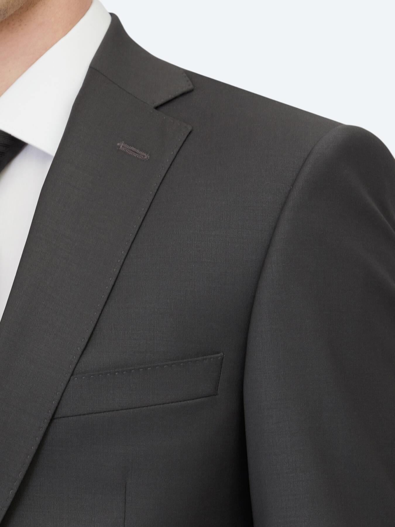 Antrasit Düz Slim Fit Yün Karışımlı Takım Elbise