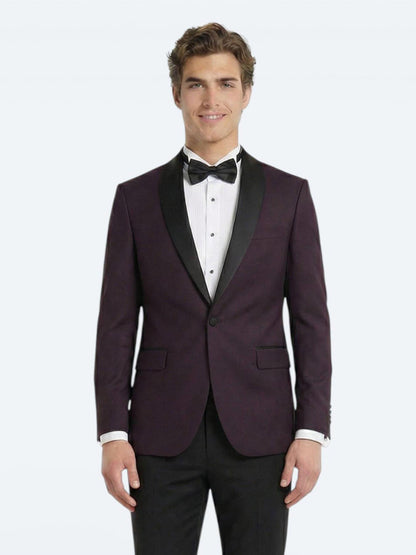 Bordo Slim Fit Çıkarılabilir Şal Yaka Dokuma Smokin Takım Elbise