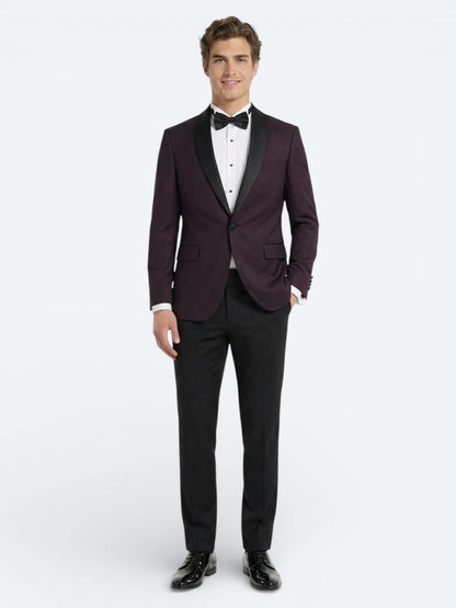 Bordo Slim Fit Çıkarılabilir Şal Yaka Dokuma Smokin Takım Elbise