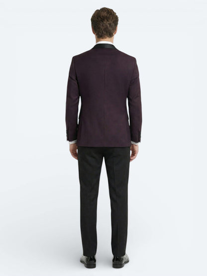 Bordo Slim Fit Çıkarılabilir Şal Yaka Dokuma Smokin Takım Elbise