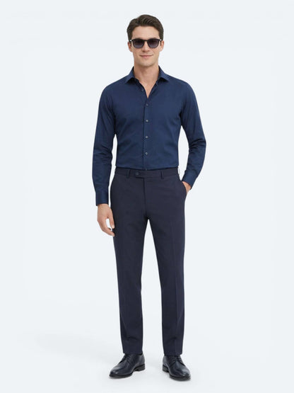 Lacivert Düz Slim Fit Uzun Dokuma Klasik %100 Pamuk Gömlek