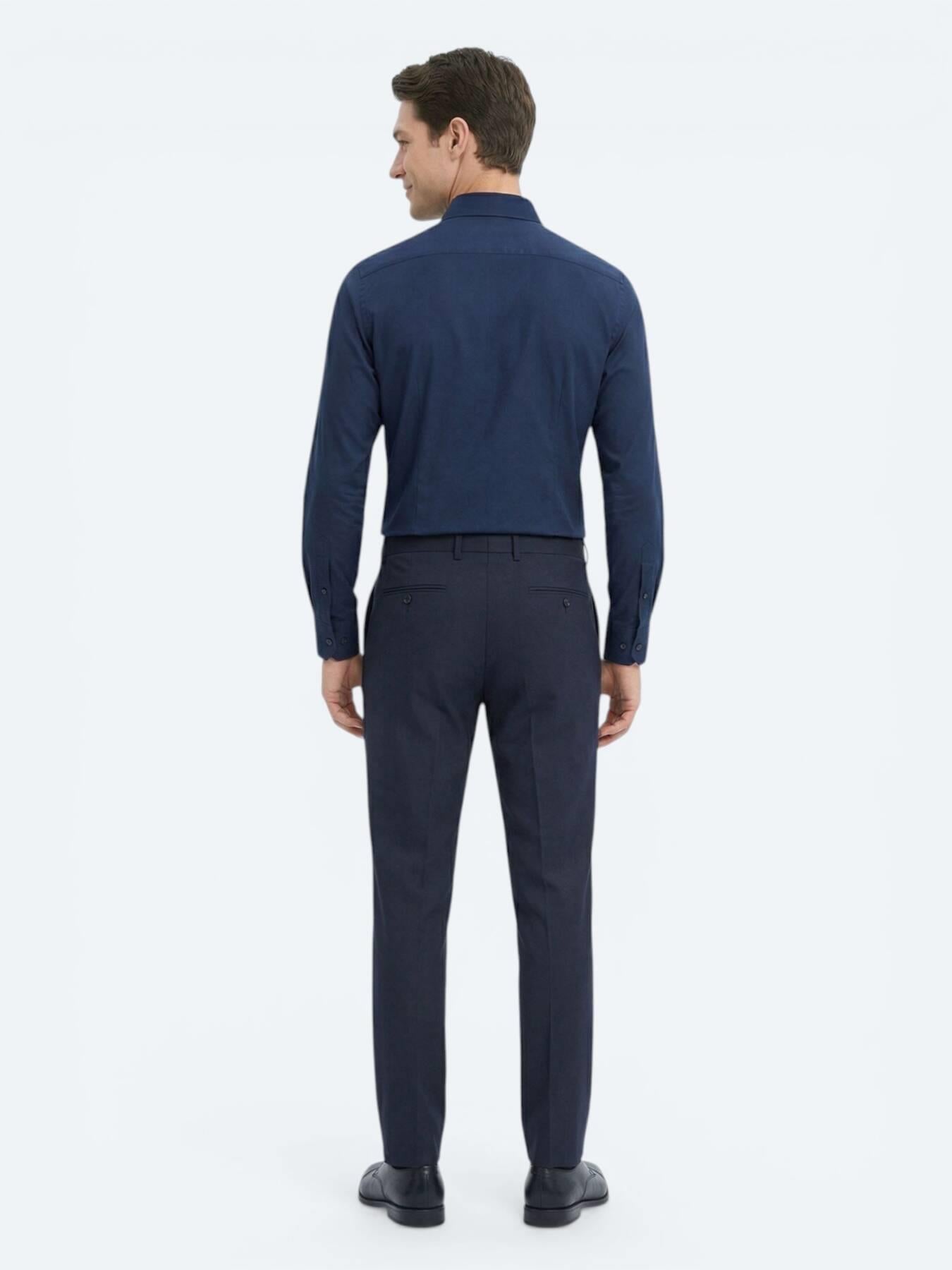 Lacivert Düz Slim Fit Uzun Dokuma Klasik %100 Pamuk Gömlek