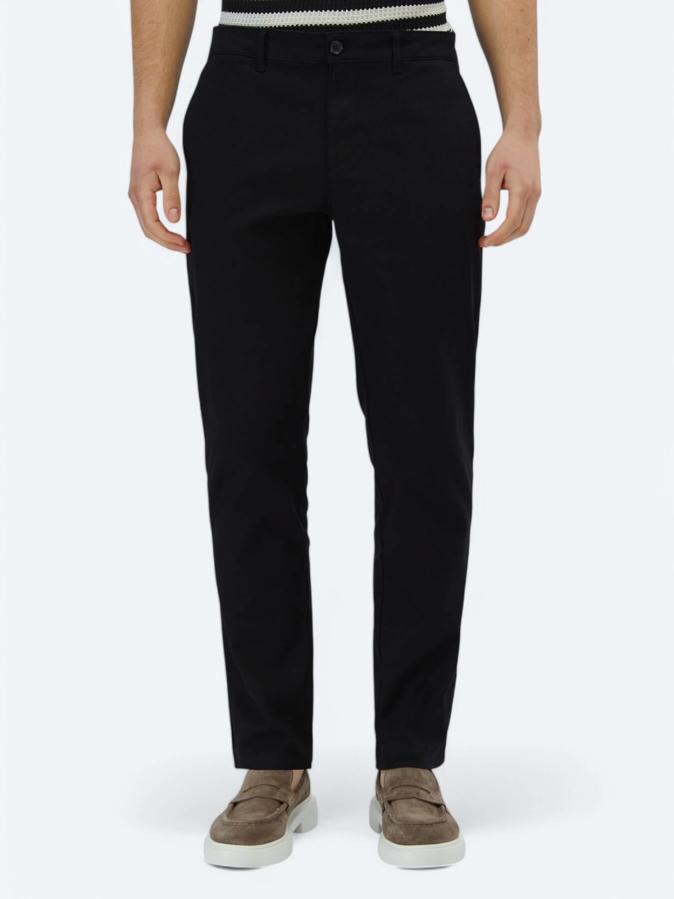 Siyah Düz Dokuma Regular Fit Casual Pamuk Karışımlı Pantolon