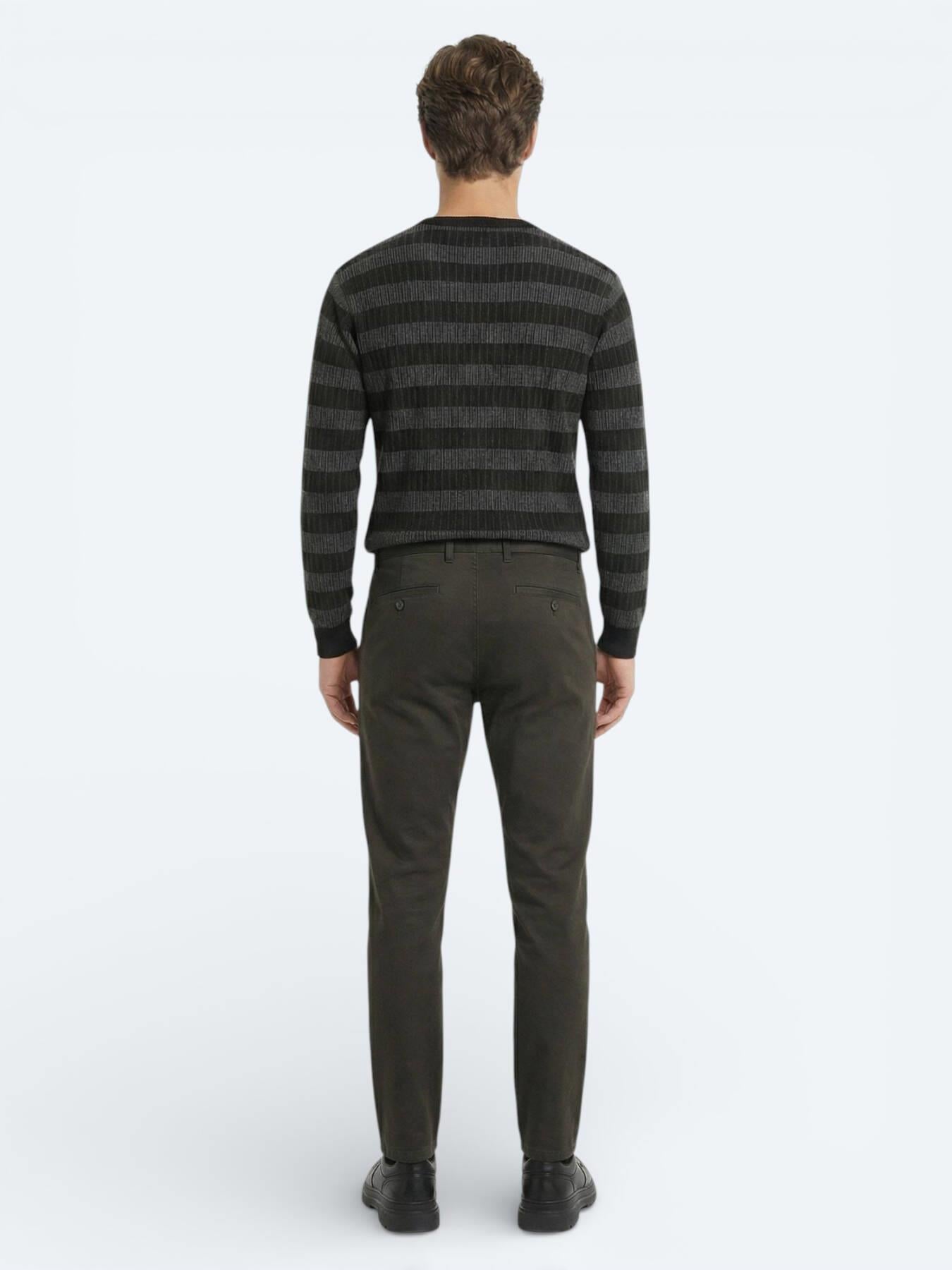 Haki Düz Dokuma Regular Fit Casual Pamuk Karışımlı Pantolon