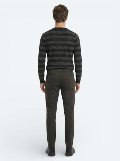 Haki Düz Dokuma Regular Fit Casual Pamuk Karışımlı Pantolon