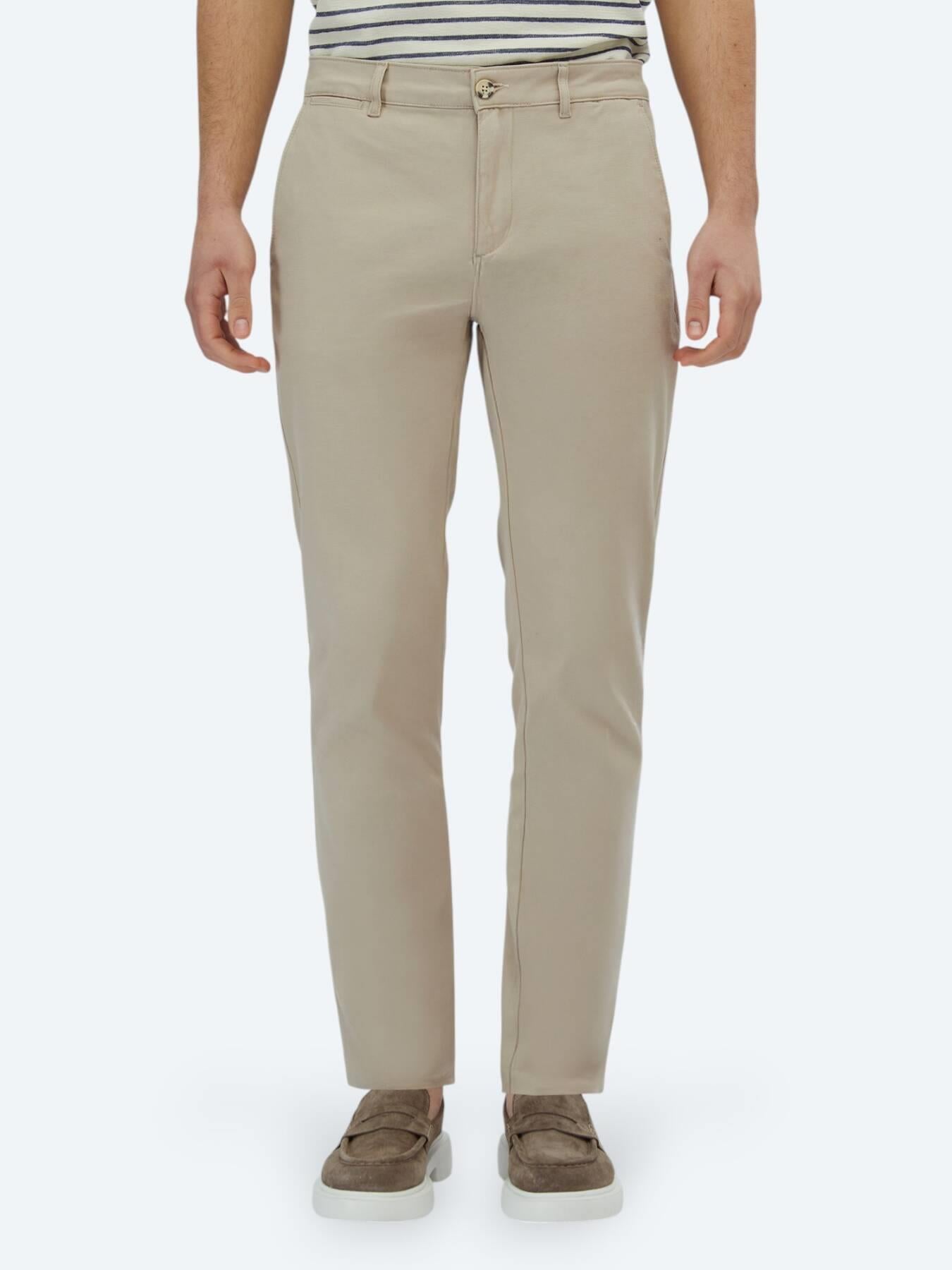 Bej Düz Dokuma Regular Fit Casual Pamuk Karışımlı Pantolon