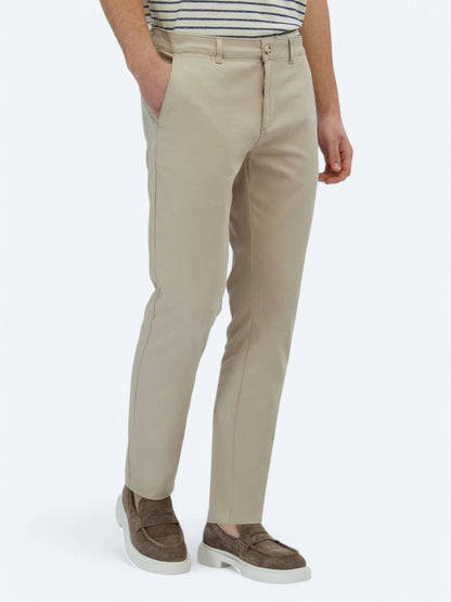 Bej Düz Dokuma Regular Fit Casual Pamuk Karışımlı Pantolon
