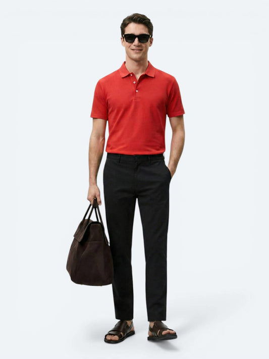 Siyah Düz Dokuma Slim Fit Casual Pamuk Karışımlı Pantolon