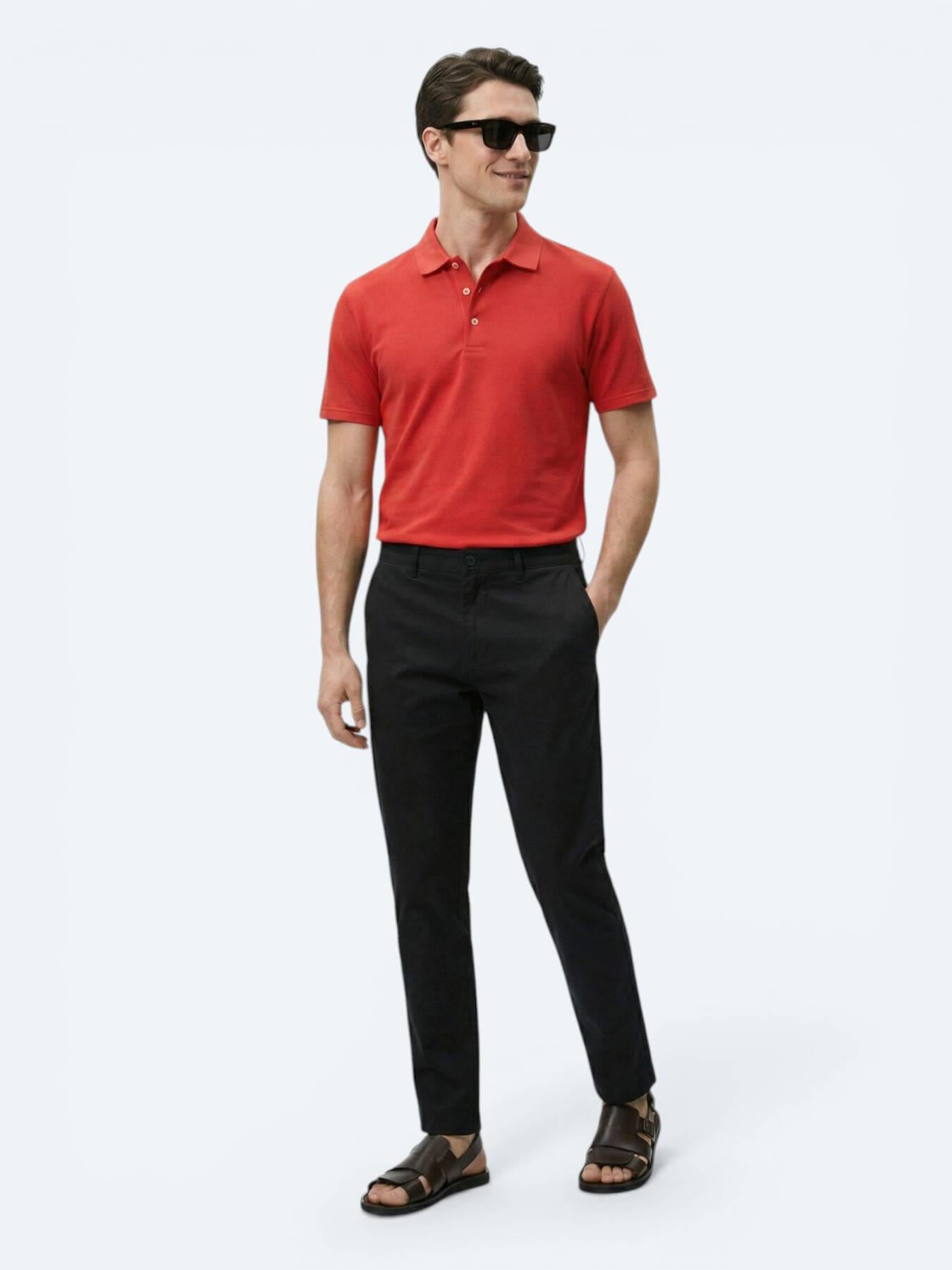 Siyah Düz Dokuma Slim Fit Casual Pamuk Karışımlı Pantolon