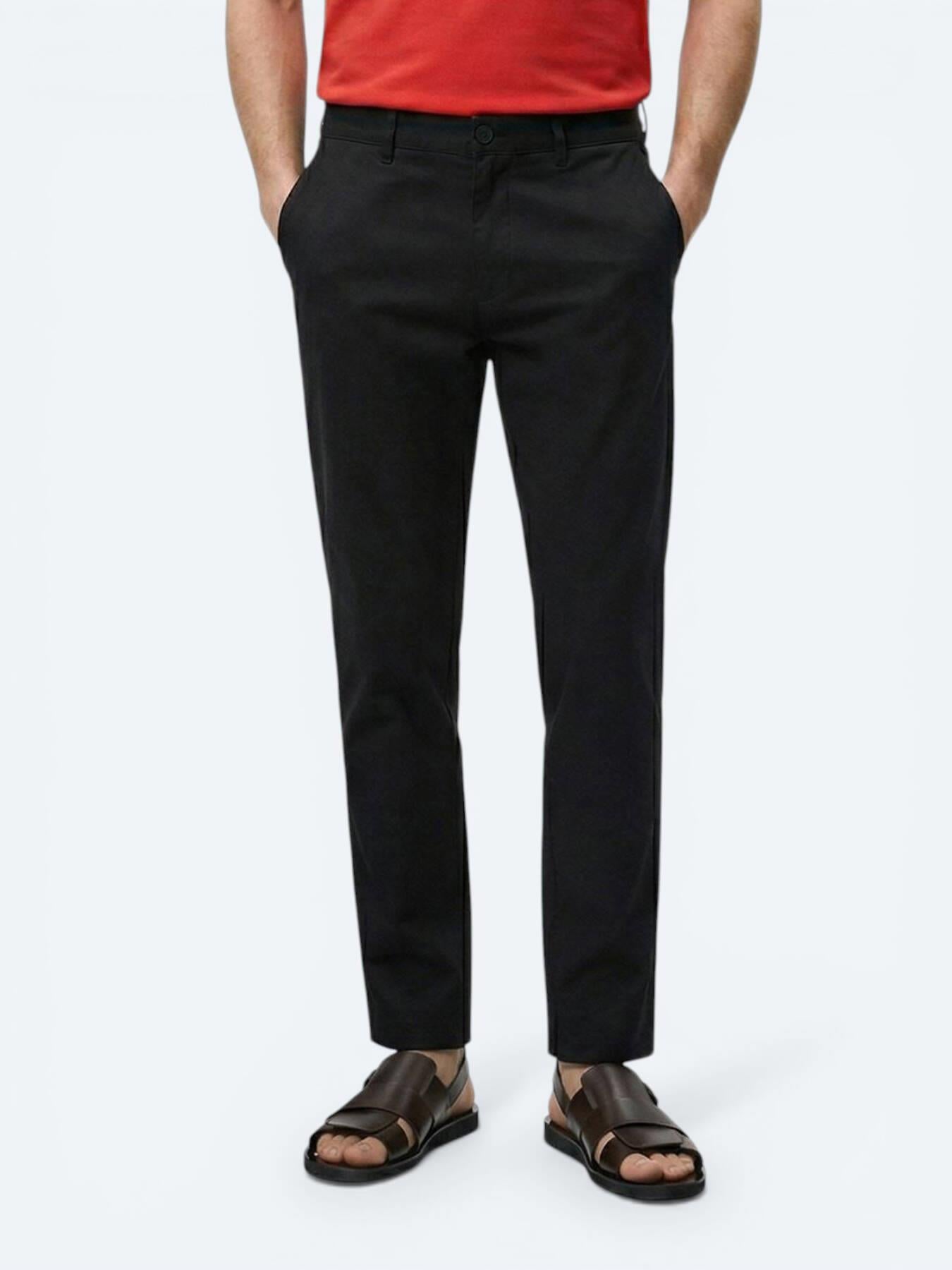 Siyah Düz Dokuma Slim Fit Casual Pamuk Karışımlı Pantolon