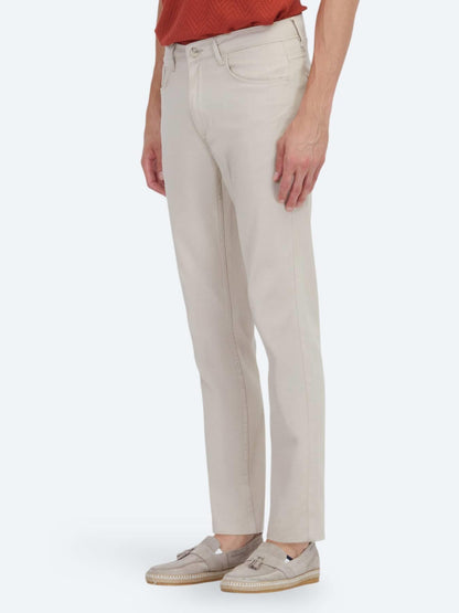 Bej Düz Dokuma Slim Fit Casual Pamuk Karışımlı Pantolon