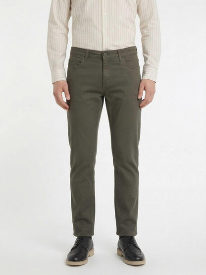 Haki Düz Dokuma Slim Fit Casual Pamuk Karışımlı Pantolon