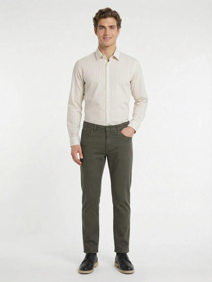 Haki Düz Dokuma Slim Fit Casual Pamuk Karışımlı Pantolon