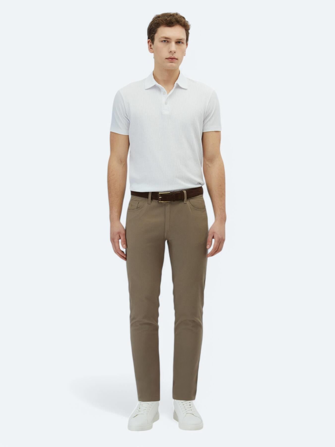 Fındık Düz Dokuma Slim Fit Casual Pamuk Karışımlı Pantolon