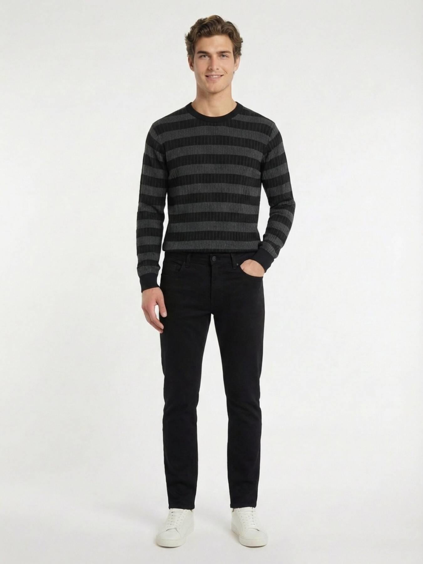 Siyah Düz Dokuma Slim Fit Casual Pamuk Karışımlı Pantolon