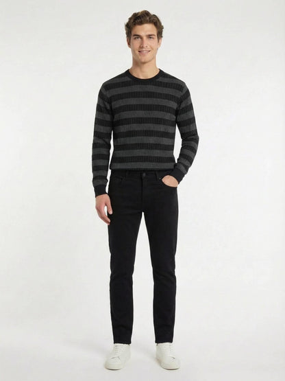 Siyah Düz Dokuma Slim Fit Casual Pamuk Karışımlı Pantolon
