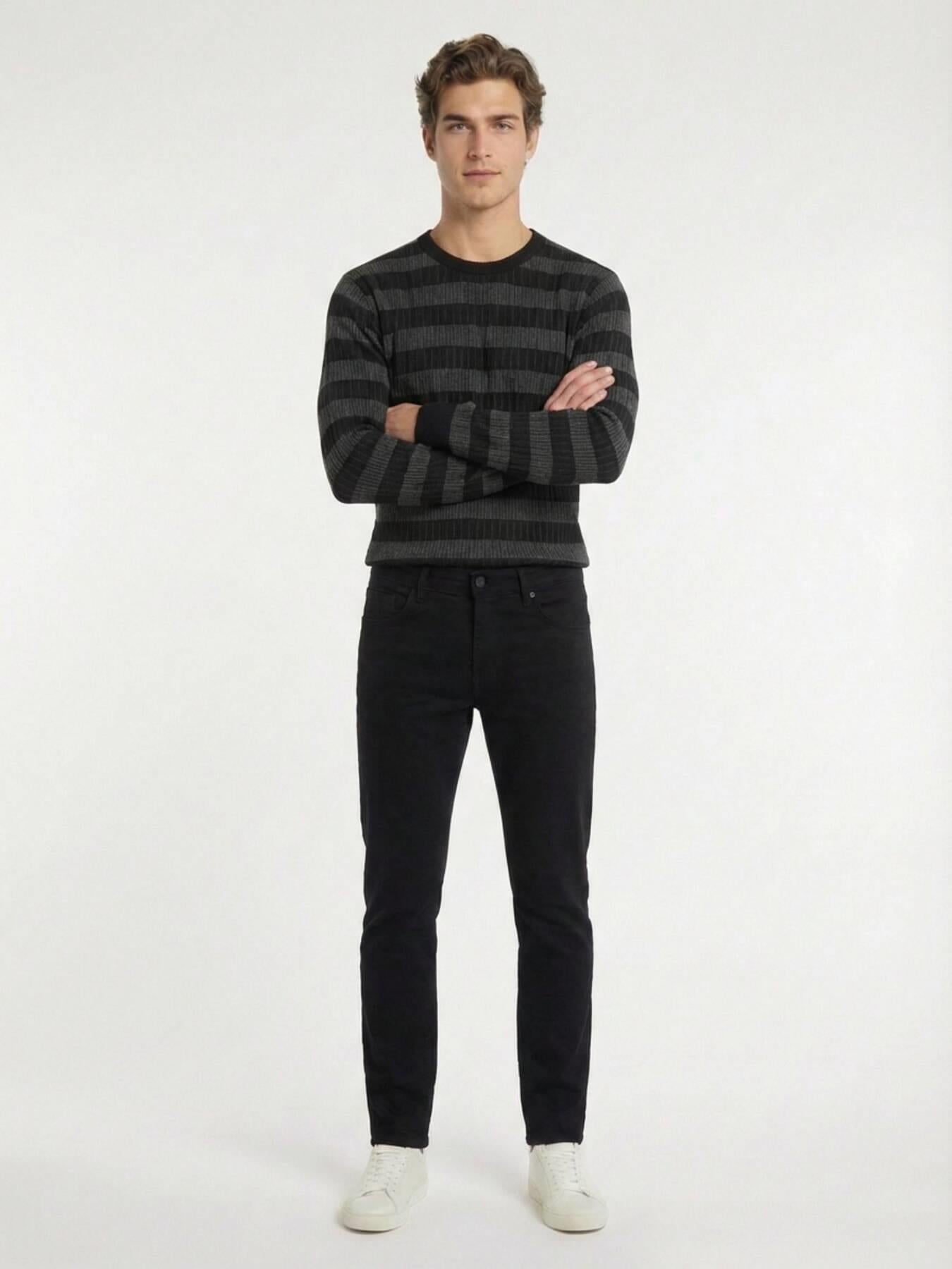 Siyah Düz Dokuma Slim Fit Casual Pamuk Karışımlı Pantolon