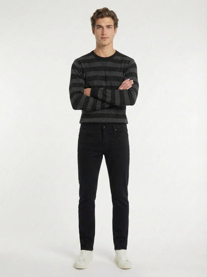 Siyah Düz Dokuma Slim Fit Casual Pamuk Karışımlı Pantolon