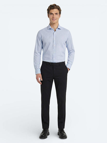 Siyah Dokuma Fitted Fit Klasik Yün Karışımlı Pantolon