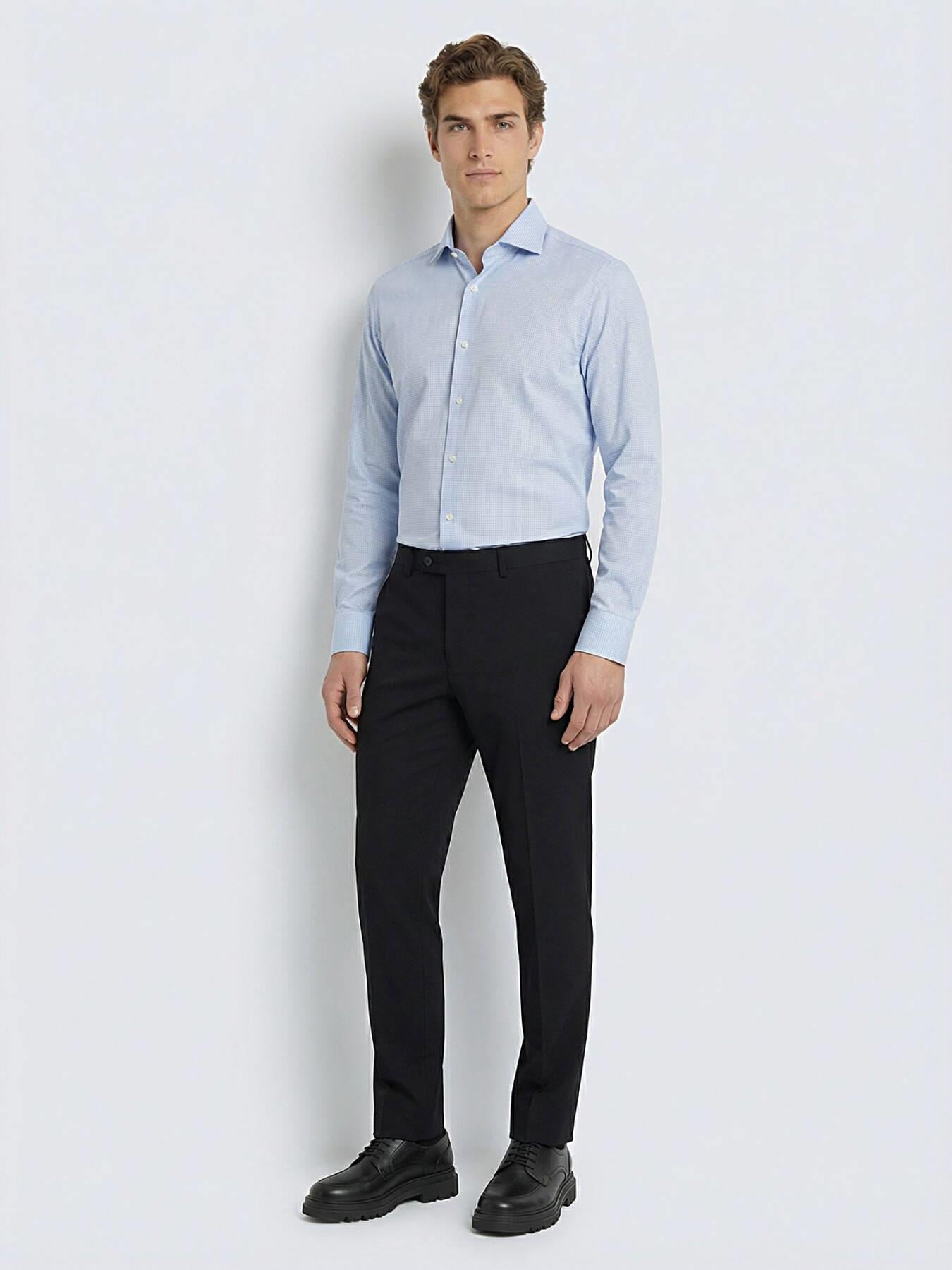 Siyah Dokuma Fitted Fit Klasik Yün Karışımlı Pantolon