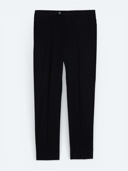 Siyah Dokuma Fitted Fit Klasik Yün Karışımlı Pantolon