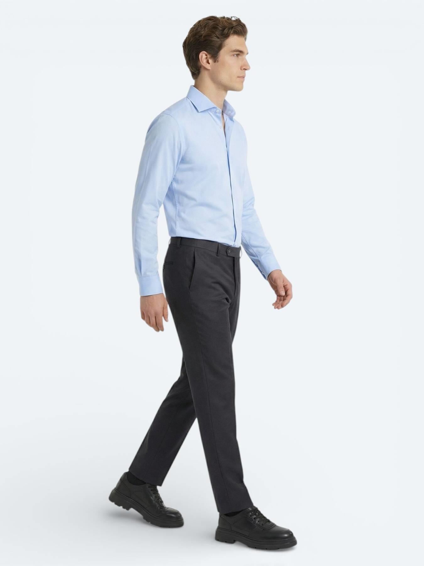 Antrasit Dokuma Fitted Fit Klasik Yün Karışımlı Pantolon