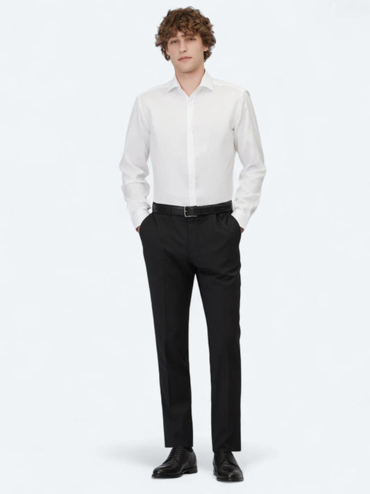 Siyah Düz Dokuma Slim Fit Klasik Yün Karışımlı Pantolon