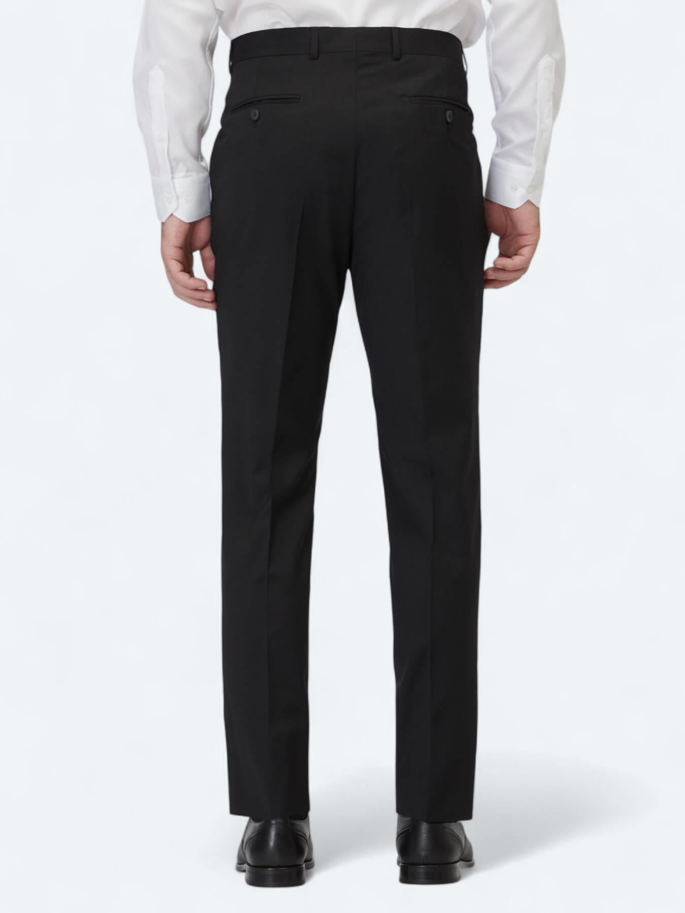 Siyah Düz Dokuma Slim Fit Klasik Yün Karışımlı Pantolon