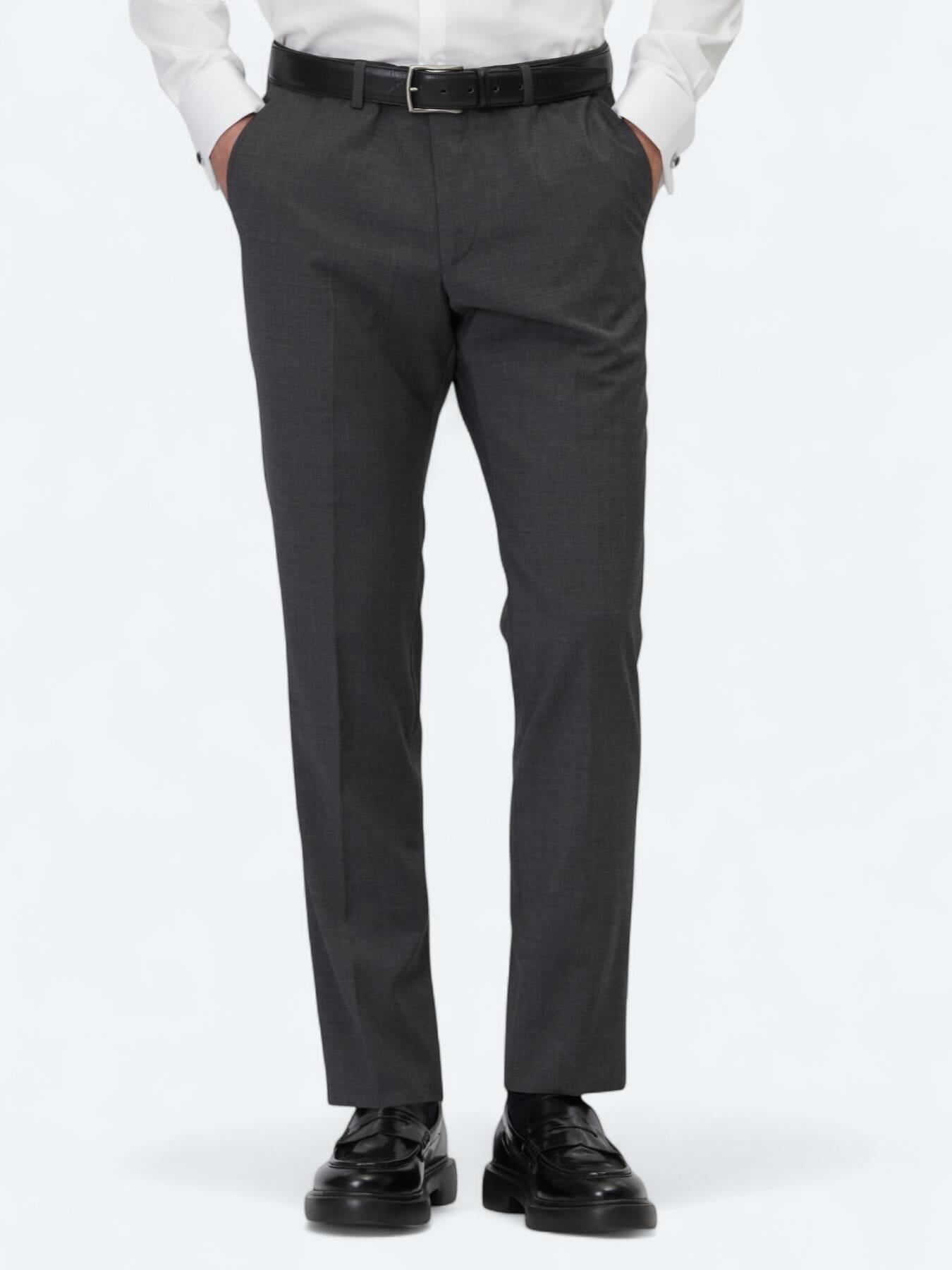 Antrasit Düz Dokuma Slim Fit Klasik Yün Karışımlı Pantolon