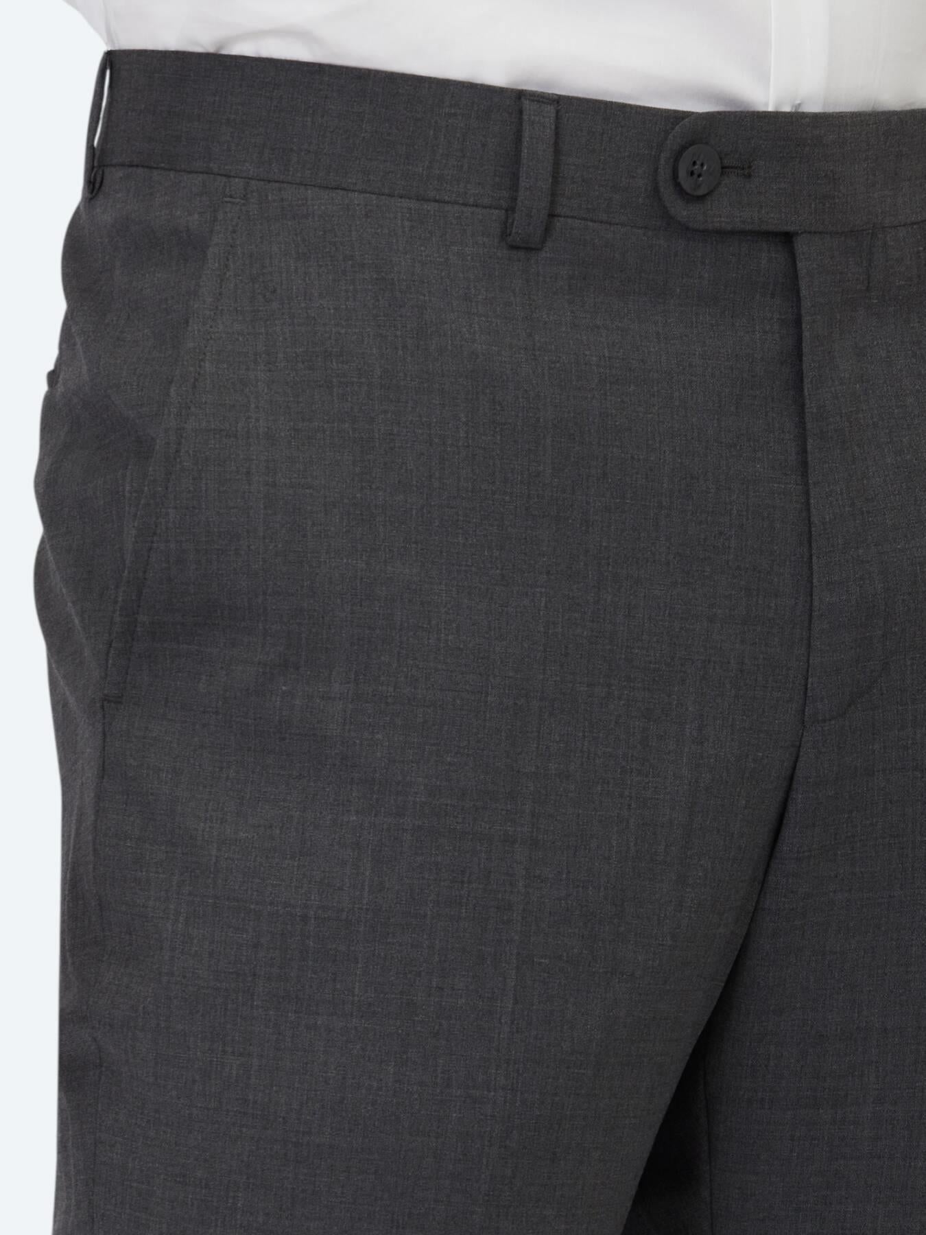 Antrasit Düz Dokuma Slim Fit Klasik Yün Karışımlı Pantolon