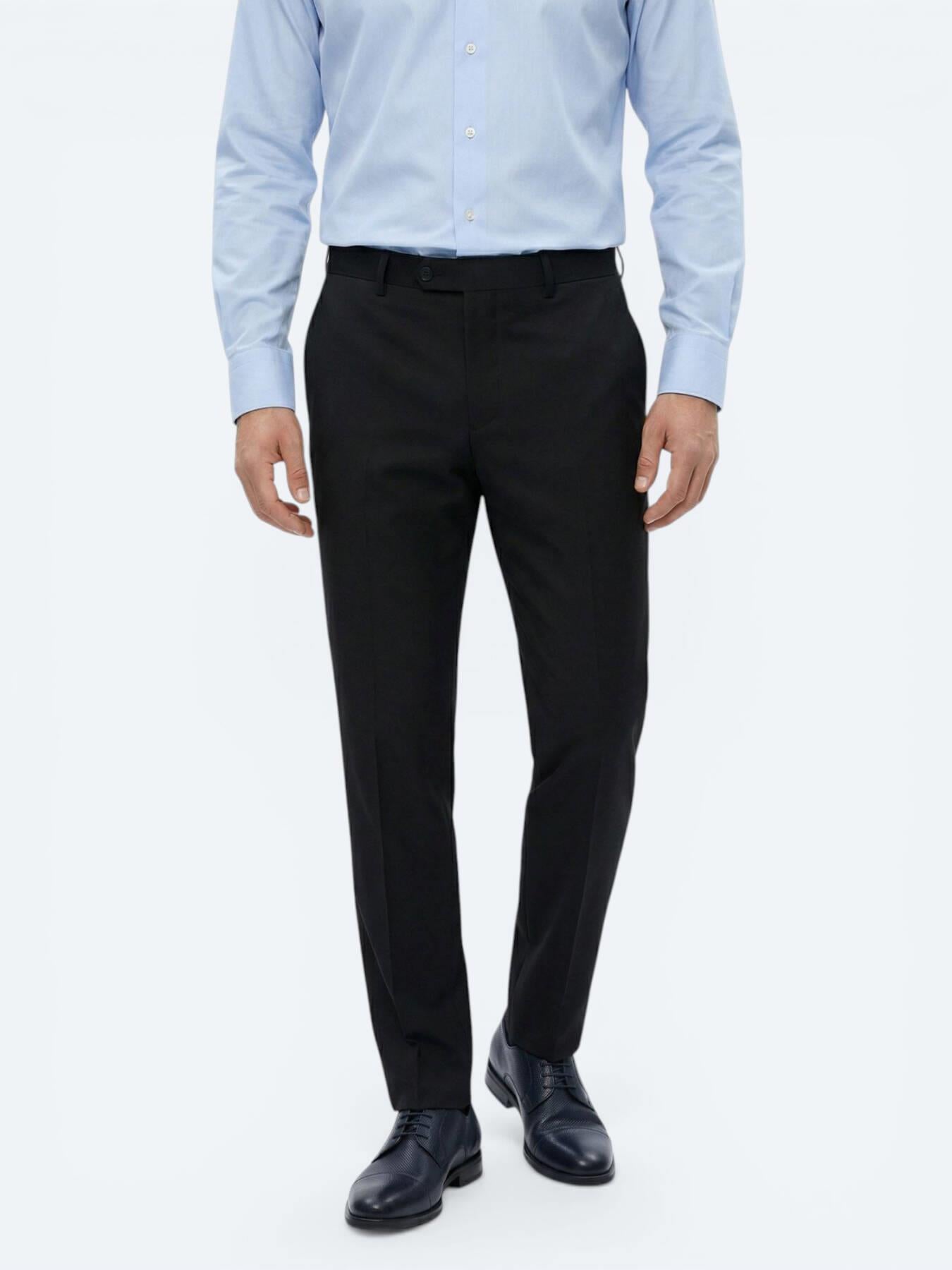 Lacivert Düz Dokuma Slim Fit Klasik Yün Karışımlı Pantolon