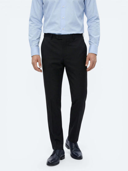 Lacivert Düz Dokuma Slim Fit Klasik Yün Karışımlı Pantolon