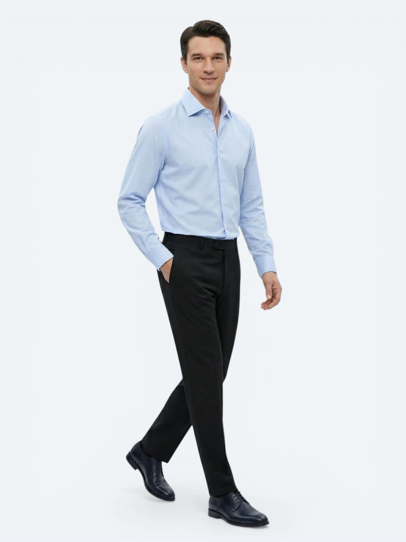 Lacivert Düz Dokuma Slim Fit Klasik Yün Karışımlı Pantolon