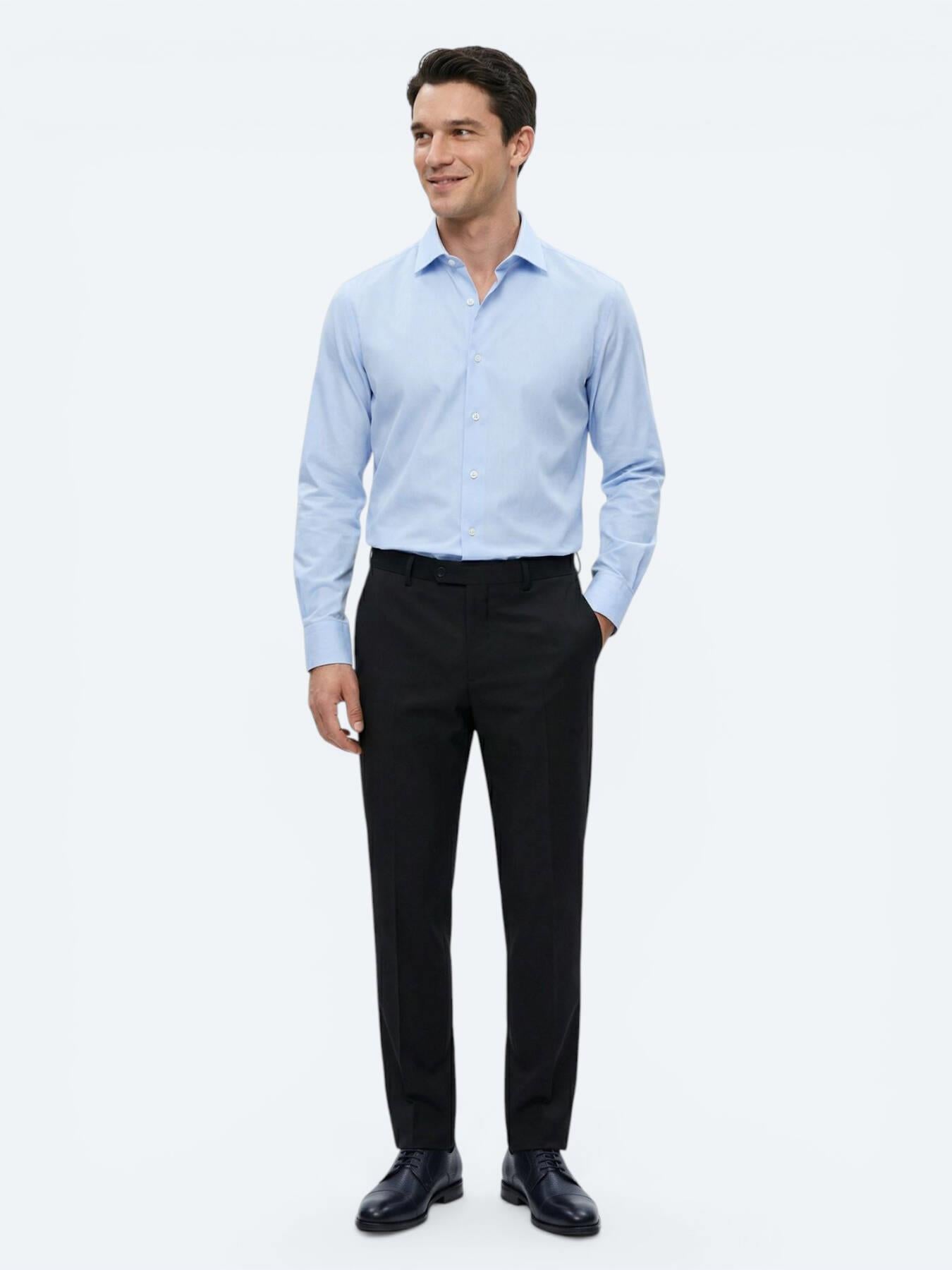 Lacivert Düz Dokuma Slim Fit Klasik Yün Karışımlı Pantolon