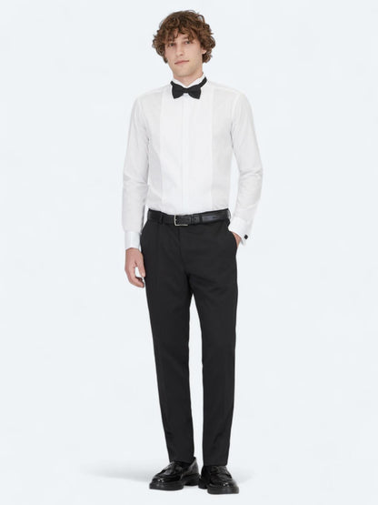 Beyaz Düz Slim Fit Duble Manşet Smokin Gömlek