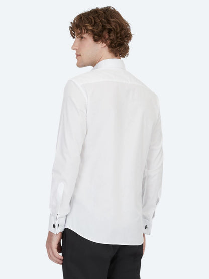 Beyaz Düz Slim Fit Duble Manşet Smokin Gömlek