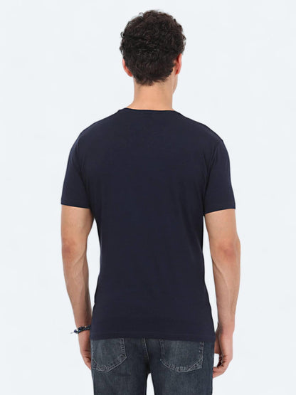 Lacivert Bisiklet Yaka Pamuk Karışımlı T-shirt