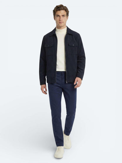 Gece Mavisi Düz Dokuma Slim Fit Casual Pamuk Karışımlı Pantolon