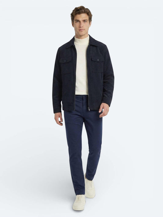 Gece Mavisi Düz Dokuma Slim Fit Casual Pamuk Karışımlı Pantolon