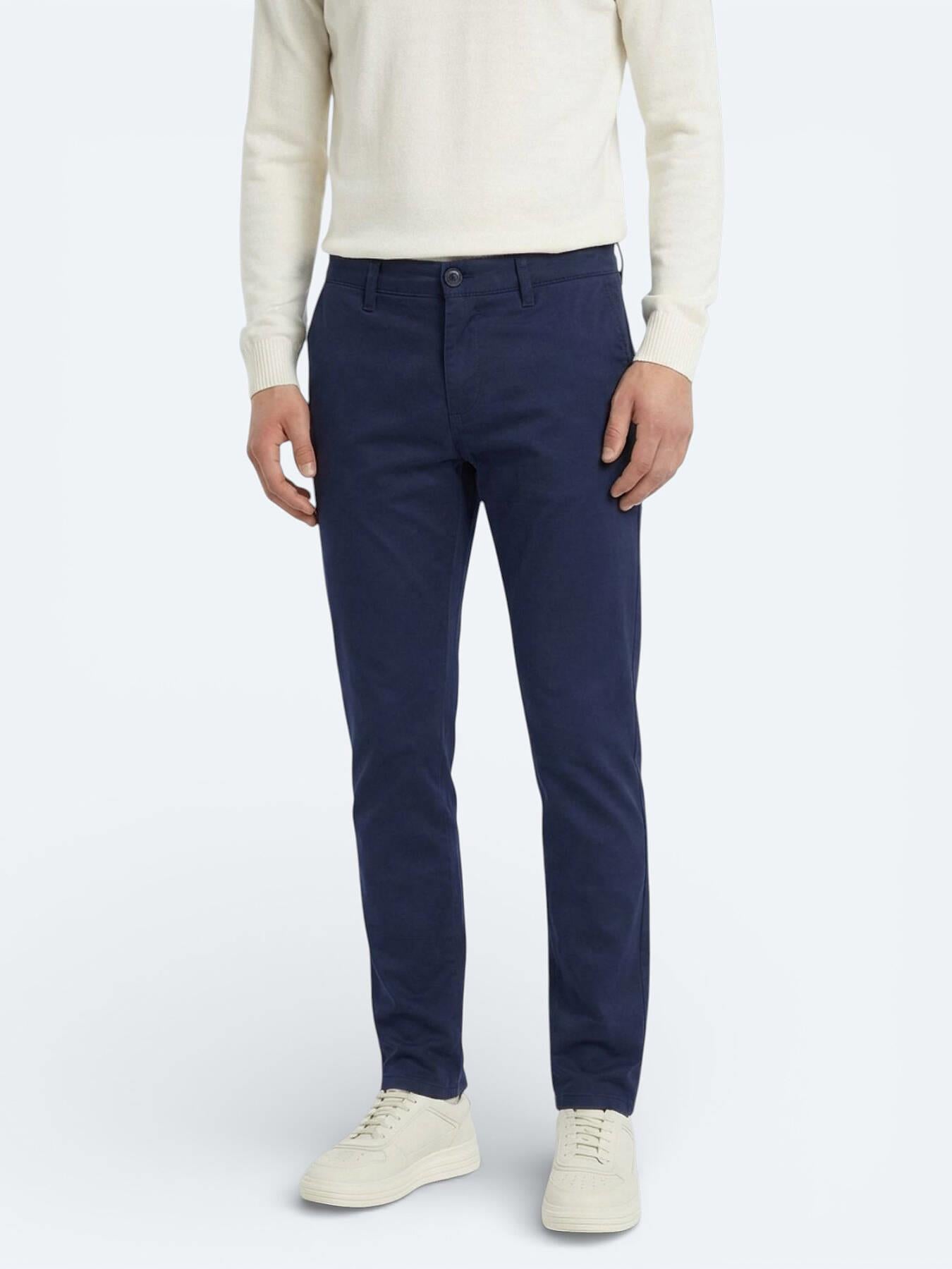 Gece Mavisi Düz Dokuma Slim Fit Casual Pamuk Karışımlı Pantolon