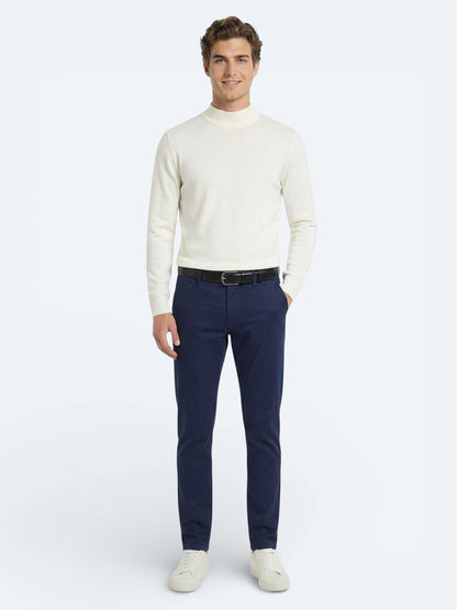 Gece Mavisi Düz Dokuma Slim Fit Casual Pamuk Karışımlı Pantolon