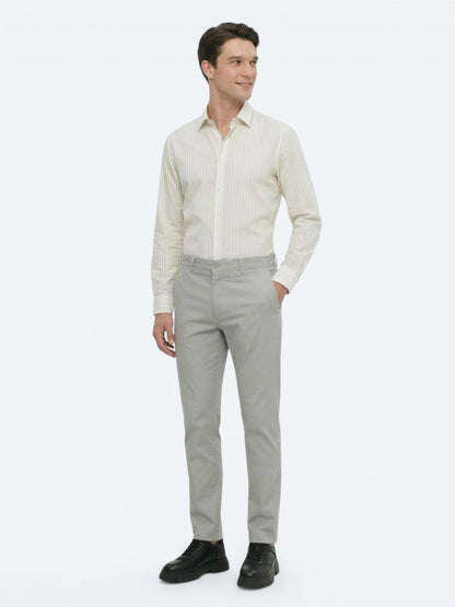 Açık Haki Düz Dokuma Slim Fit Casual Pamuk Karışımlı Pantolon